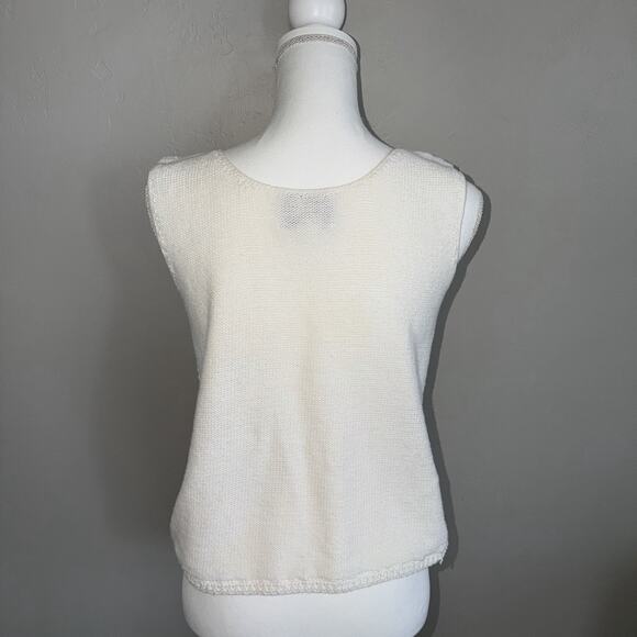 Express Tricot Vintage 90s White Crochet Sweater Womans M Vest Boho Ramie Cotton - Picture 3 of 9
